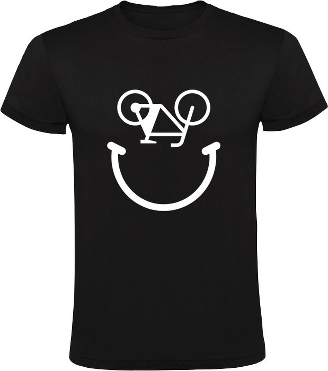 Fiets Smiley | Kinder T-shirt 104 | Zwart | Fietsland | Bike | Bicycle | Tweewieler | Vervoer Nederland | Sport | | Glimlach | Lachen | Vrolijk | Gelukkig | Plezier |